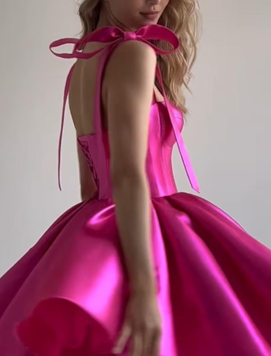 2025 Lace up Back Mini Wedding Dress Elegant Short Formal Dress Women Backless Puffy Prom Dress