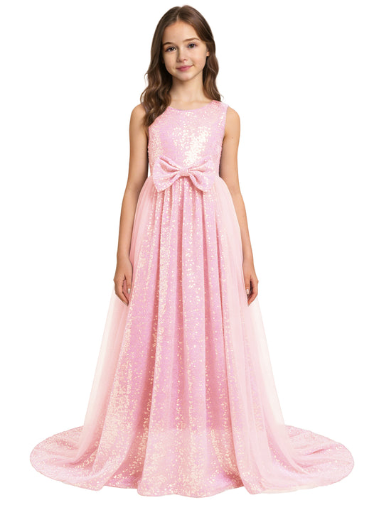dideyttawl 2026 Flower Girls Dress Sparkly Sequins Tulle Sleeveless Prom Gown Floor Length Jr Bridesmaid Dresses 2557