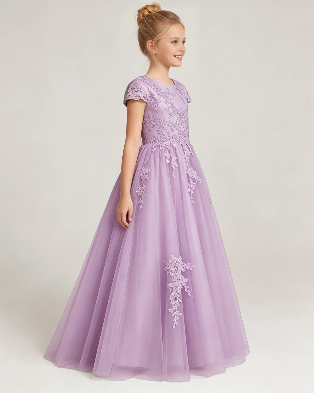 Side Lilac Lace Flower Girls Dress