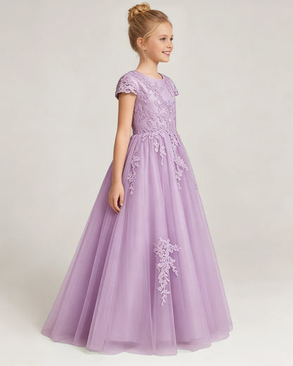 Side Lilac Lace Flower Girls Dress
