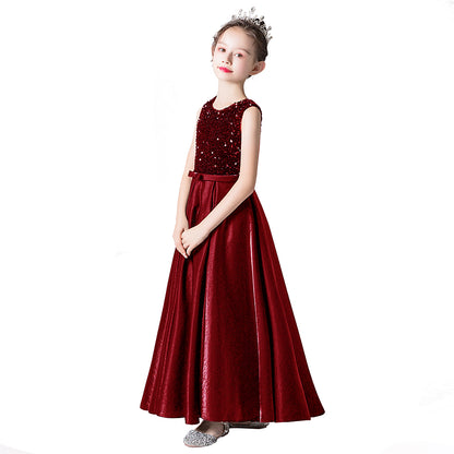 Satin Sequins Formal Dresses For Girls Special Occasion Dresses Elegant Birthday Party Dress