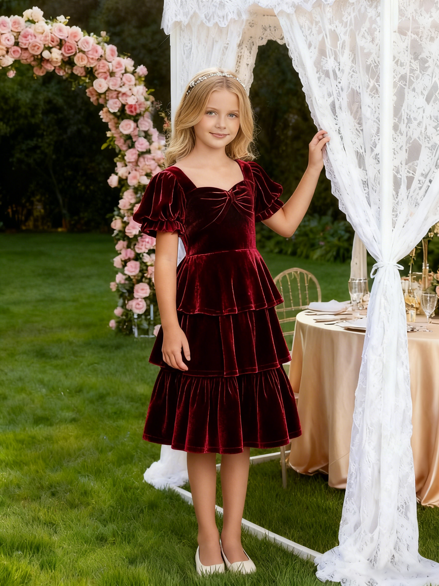Dideyttawl Pleated Velvet Girls Formal Dress with Short Formal Party Gown 2543