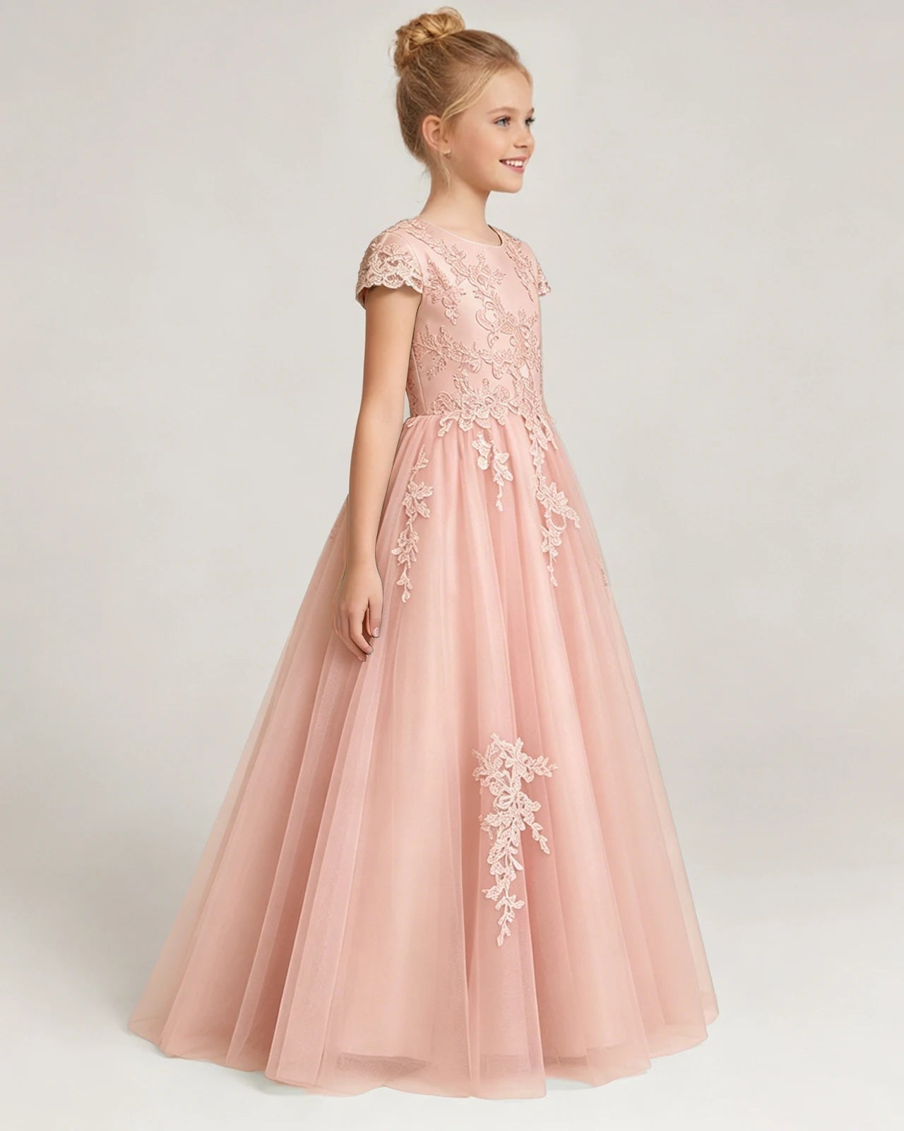 Side Blush Pink Lace Flower Girls Dress
