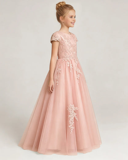Side Blush Pink Lace Flower Girls Dress