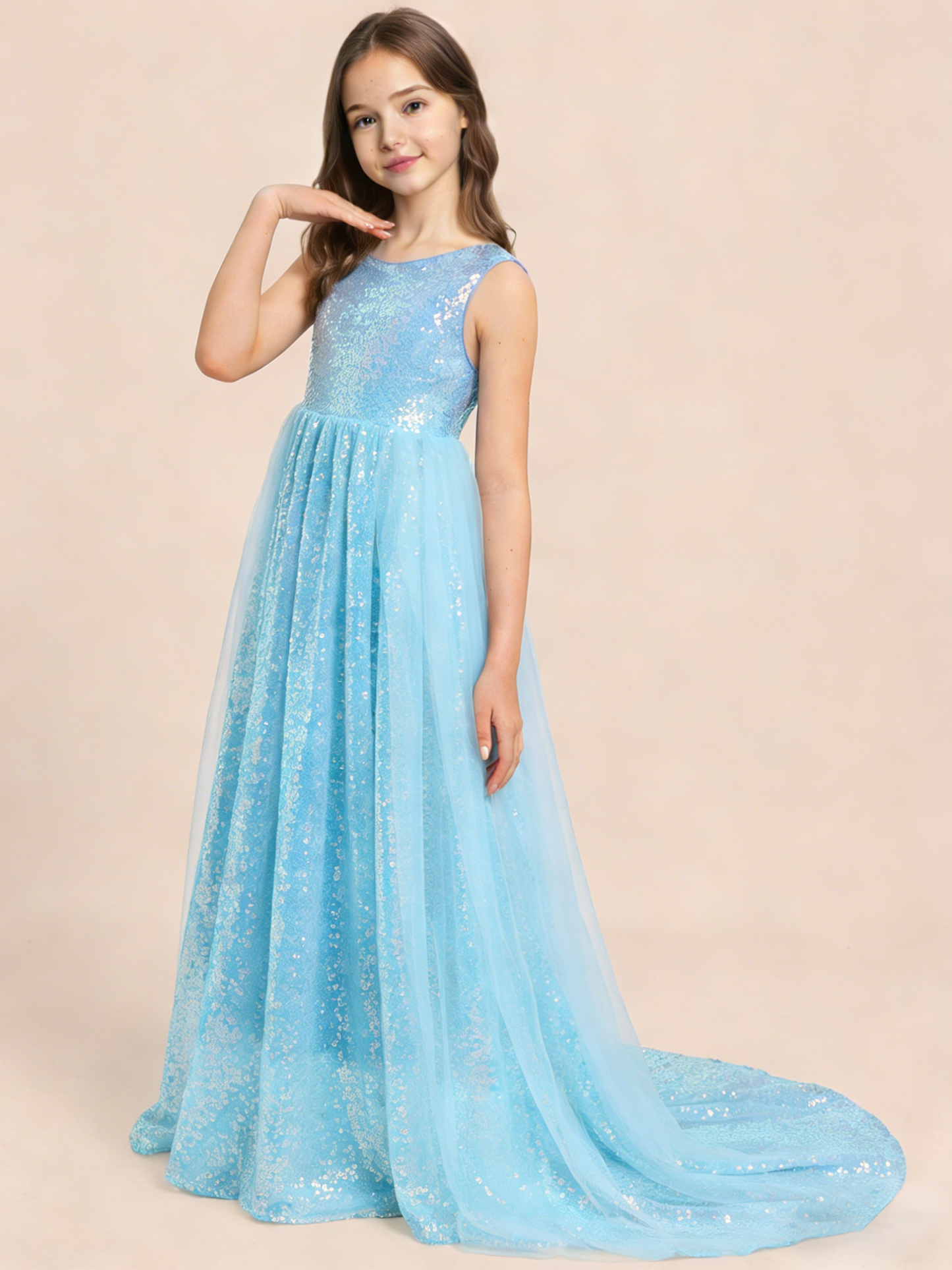 dideyttawl 2026 Flower Girls Dress Sparkly Sequins Tulle Sleeveless Prom Gown Floor Length Jr Bridesmaid Dresses 2557