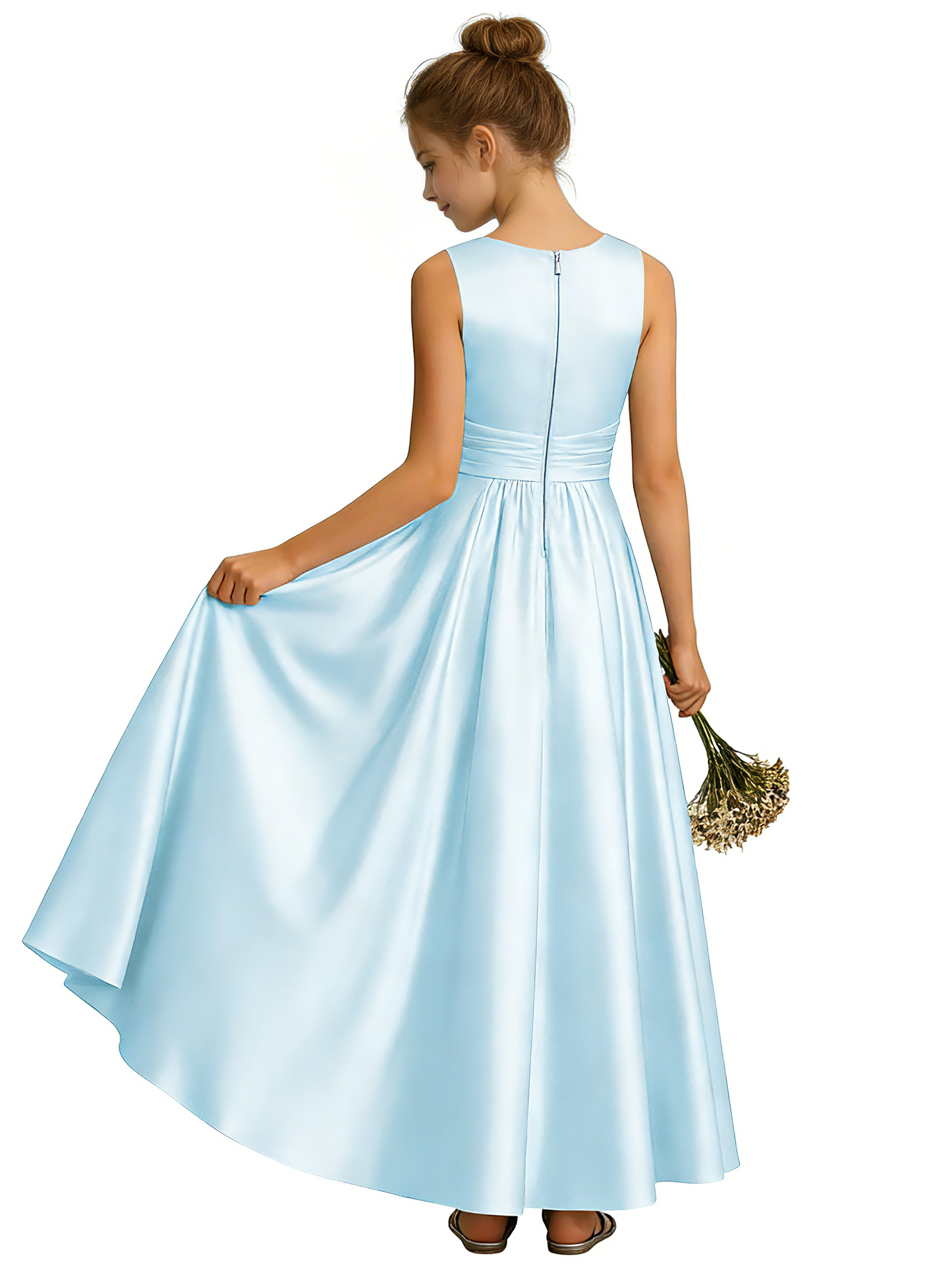 dideyttawl Satin A-Line Junior Bridesmaid Dresses Pleated Girls Special Occasion Gown