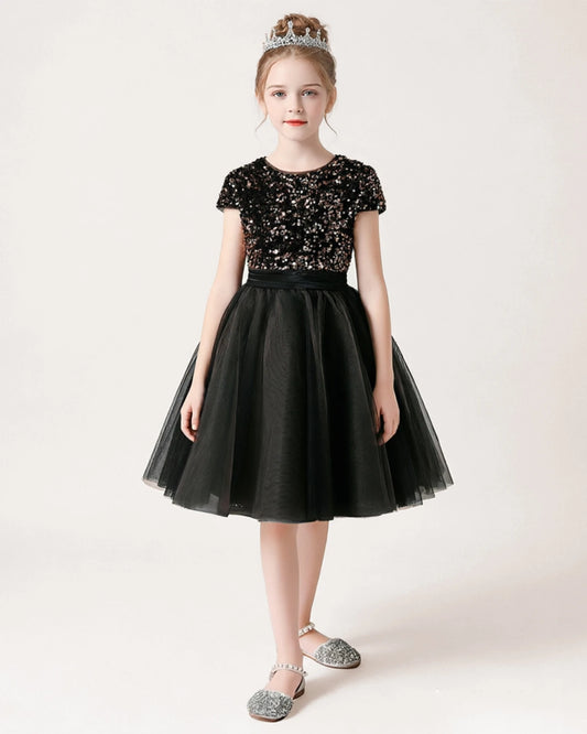 Black Tulle A-line Girls Formal Dress Front View