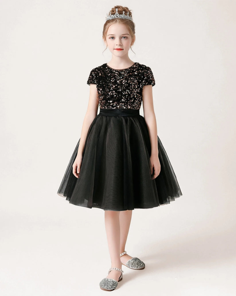 Black Tulle A-line Girls Formal Dress Front View