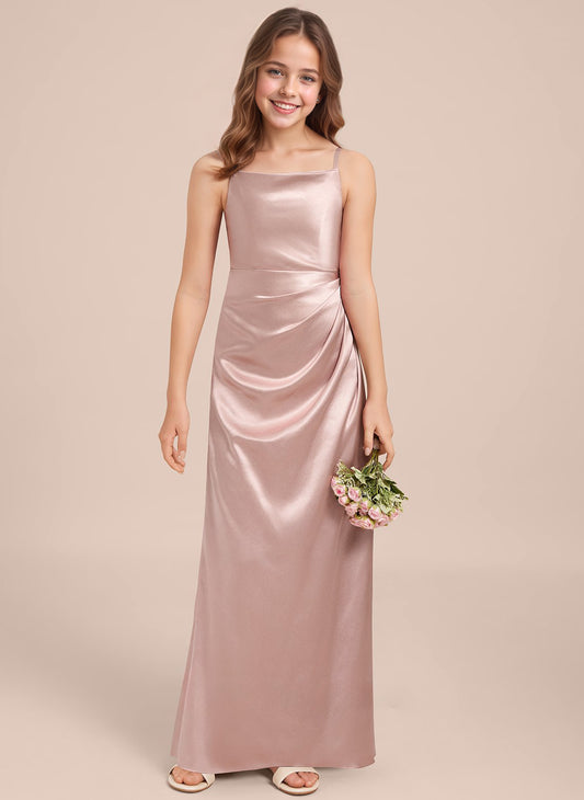 dideyttawl A-Line Junior Bridesmaid Dress Square Neck Pleated Stretch Satin Flower Girl Dress Sleeveless Formal Special Occasion Dress for Wedding 2520