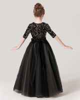 Black Tulle A-line Flower Girl Dress Back View