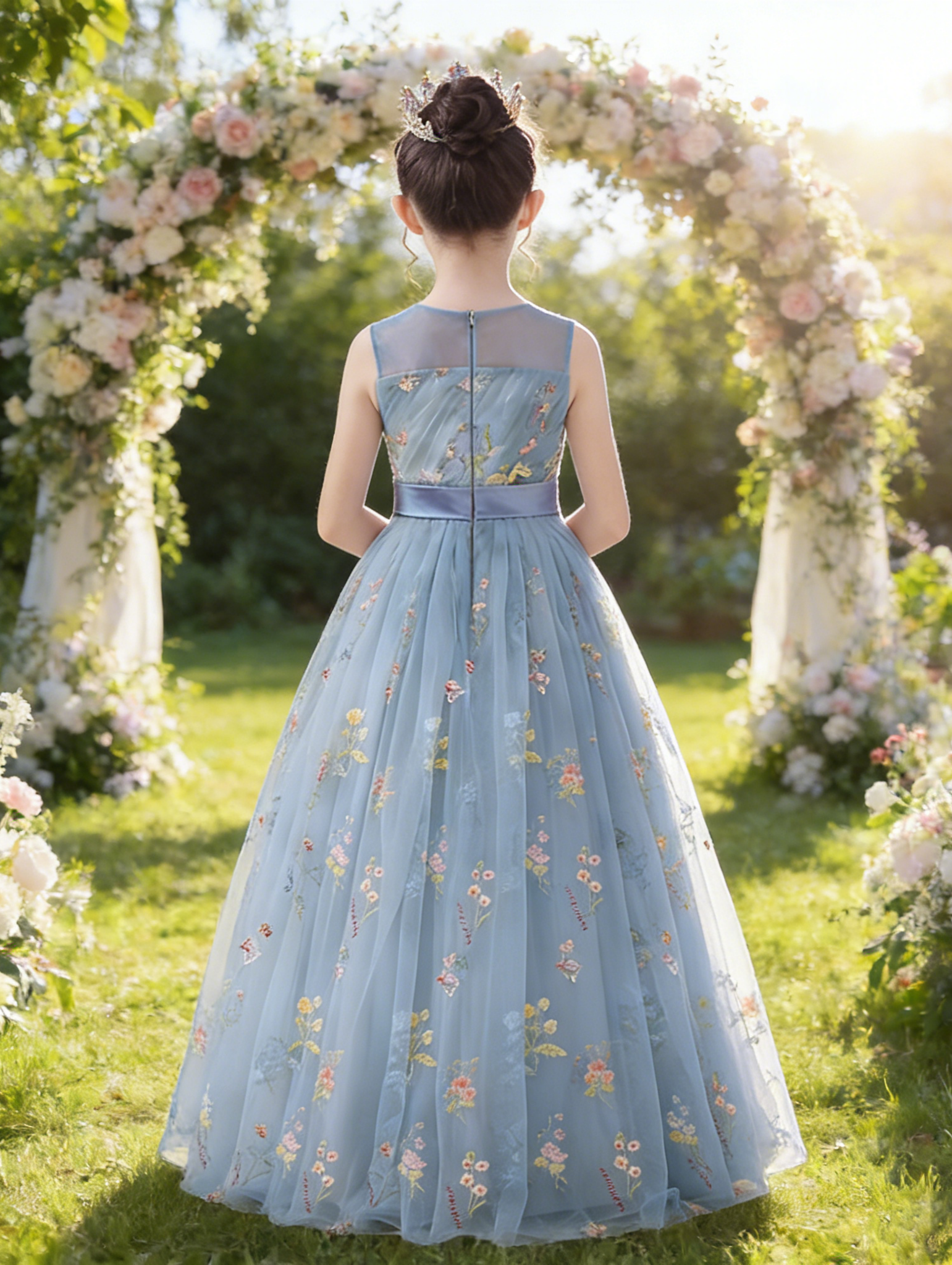 dideyttawl  Floral Tulle Girls Formal Dress Sleeveless Pageant  Prom Gown 2554