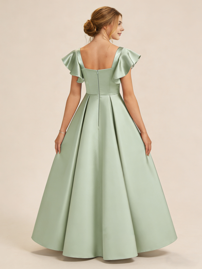 dideyttawl 2026 Girls Satin Prom Ball Gown Princess Dress Maxi Ruffle Sleeve Junior Bridesmaid Flower Girl Dresses 2546