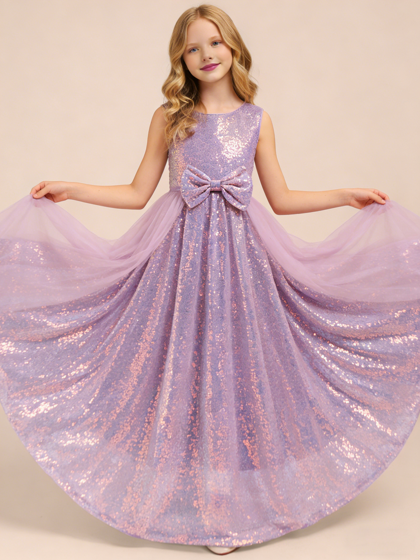 dideyttawl 2026 Flower Girls Dress Sparkly Sequins Tulle Sleeveless Prom Gown Floor Length Jr Bridesmaid Dresses 2557