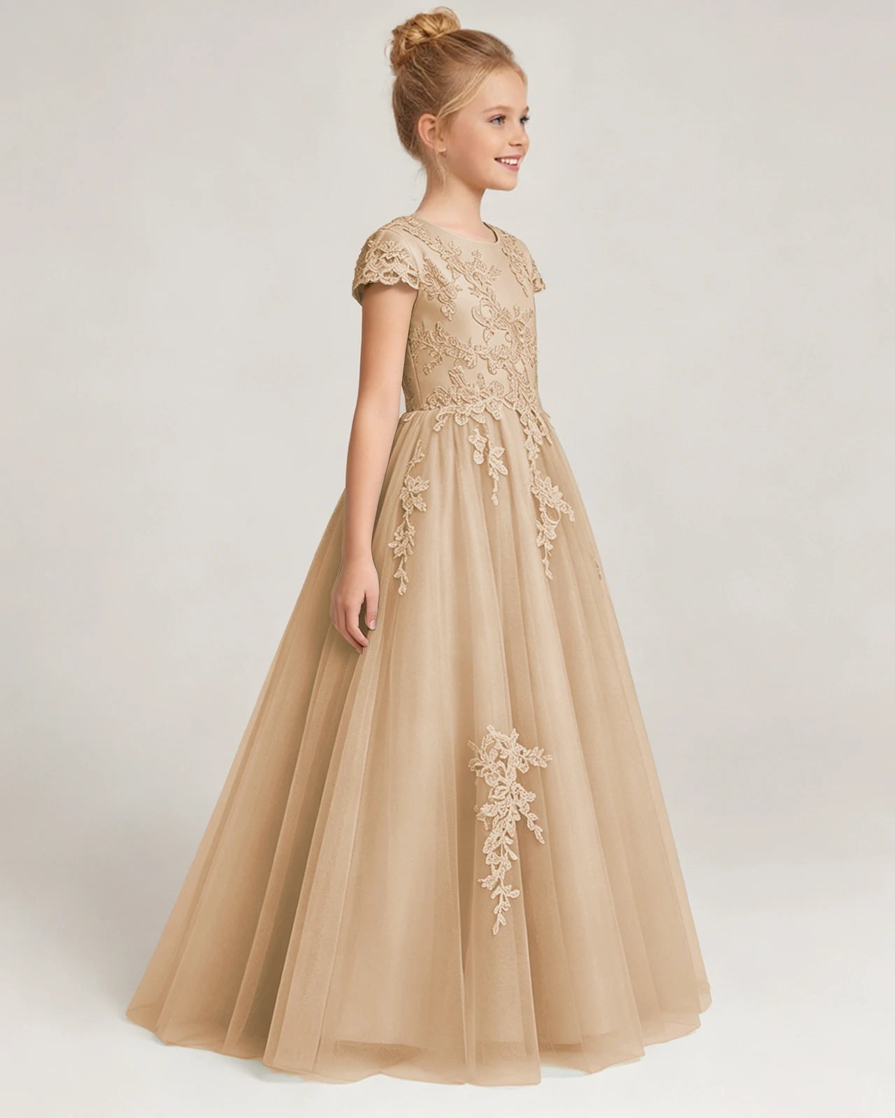 Side Champagne Lace Flower Girls Dress
