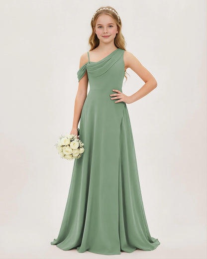 Sage Green Chiffon A-line Junior Bridesmaid Dress Front View