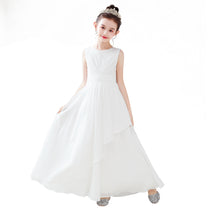Dideyttawl White Junior Bridesmaid  Dress Chiffon Sleeveless Floor Length Gown