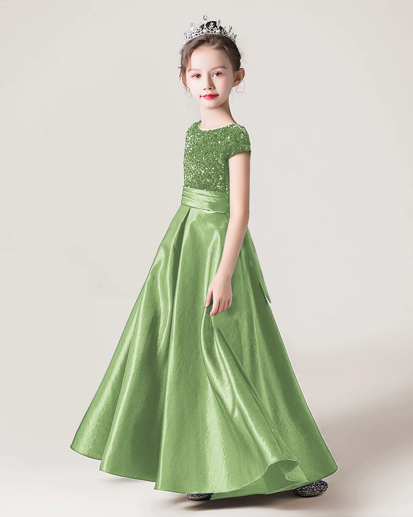 Green Satin A-line Girls Formal Dress Side View