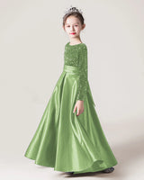 Sage Green Sequin A-line Girls Formal Dress Side View