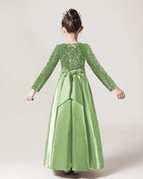 Sage Green Sequin A-line Girls Formal Dress Back View