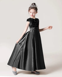 Black Front Sequin Flower Girls Dress