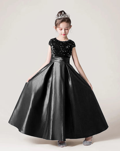 Dideyttawl Sequins Flower Girls Dress Satin Formal Brithday Party Gown