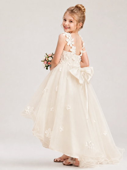 Ivory 3D Floral Flower Girl Dress