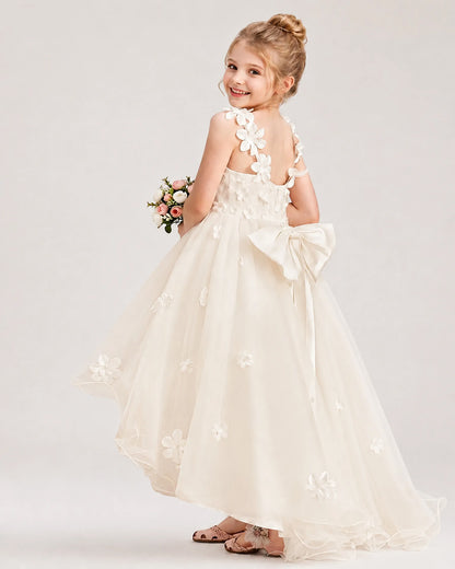 Ivory Tulle A-line Flower Girl Dress Back View