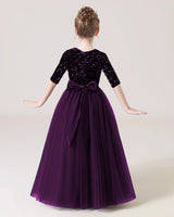 Purple Tulle A-line Flower Girl Dress Back View