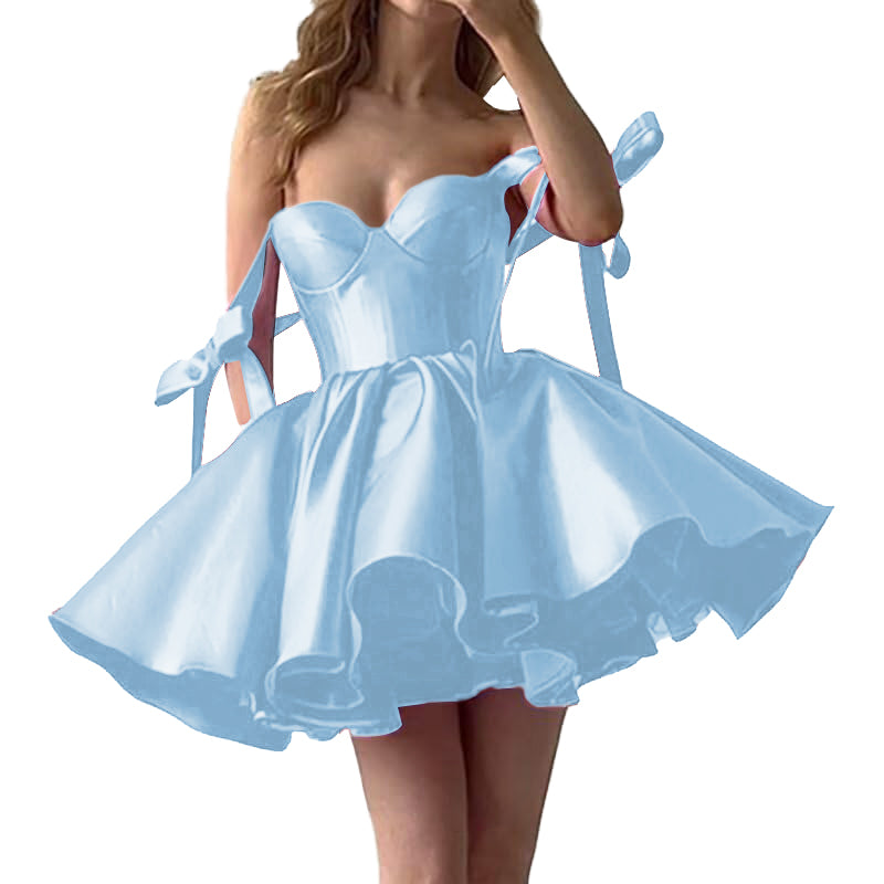 2025 Lace up Back Mini Wedding Dress Elegant Short Formal Dress Women Backless Puffy Prom Dress