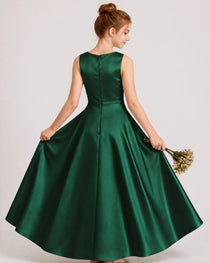 Dark Green Satin Junior Bridesmaid Dress