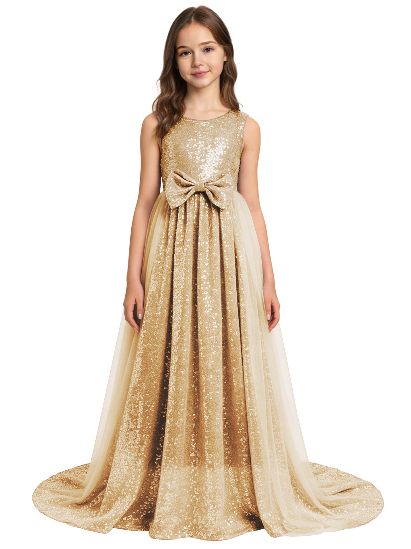 dideyttawl 2026 Flower Girls Dress Sparkly Sequins Tulle Sleeveless Prom Gown Floor Length Jr Bridesmaid Dresses 2557