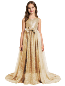 Dideyttawl Lavender Glitter Tulle Girls Formal Dress Bow Waist Princess Ball Gown