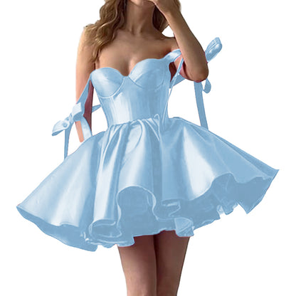 2025 Lace up Back Mini Wedding Dress Elegant Short Formal Dress Women Backless Puffy Prom Dress