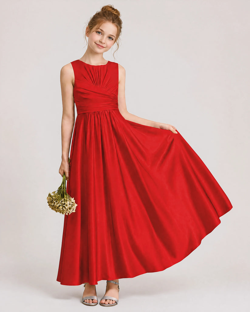 Red Chiffon A-line Junior Bridesmaid Dress Front View