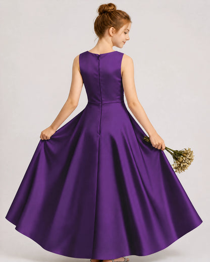 Purple Satin Junior Bridesmaid Dress