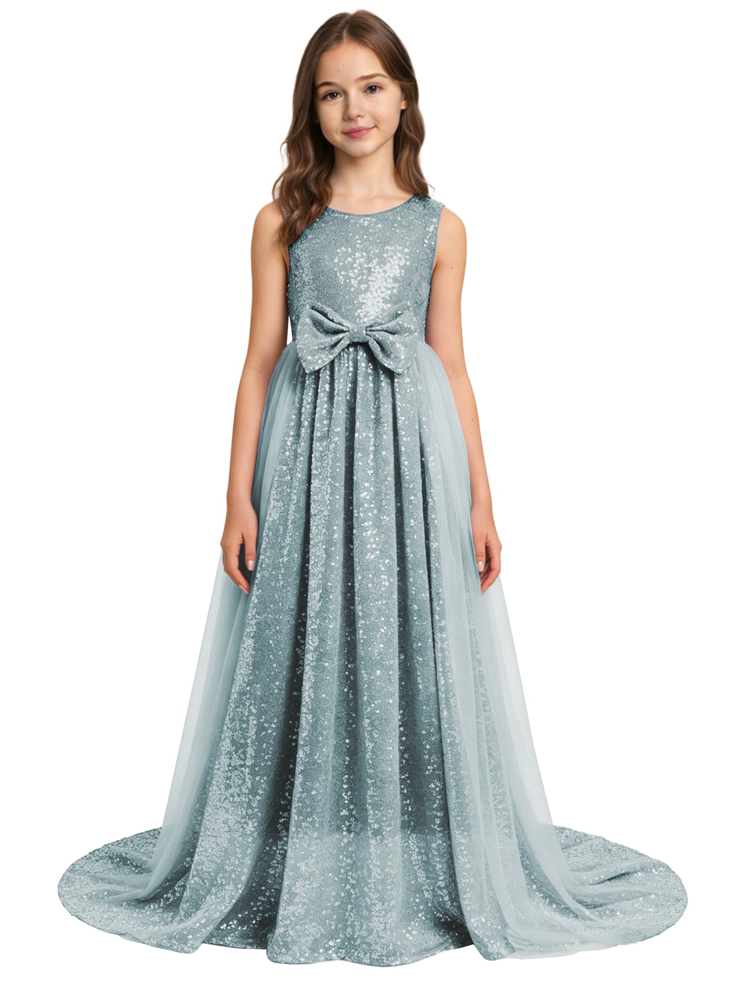 dideyttawl 2026 Flower Girls Dress Sparkly Sequins Tulle Sleeveless Prom Gown Floor Length Jr Bridesmaid Dresses 2557