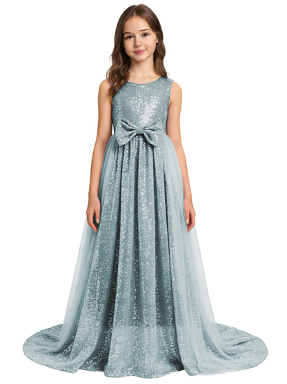 dideyttawl 2026 Flower Girls Dress Sparkly Sequins Tulle Sleeveless Prom Gown Floor Length Jr Bridesmaid Dresses 2557