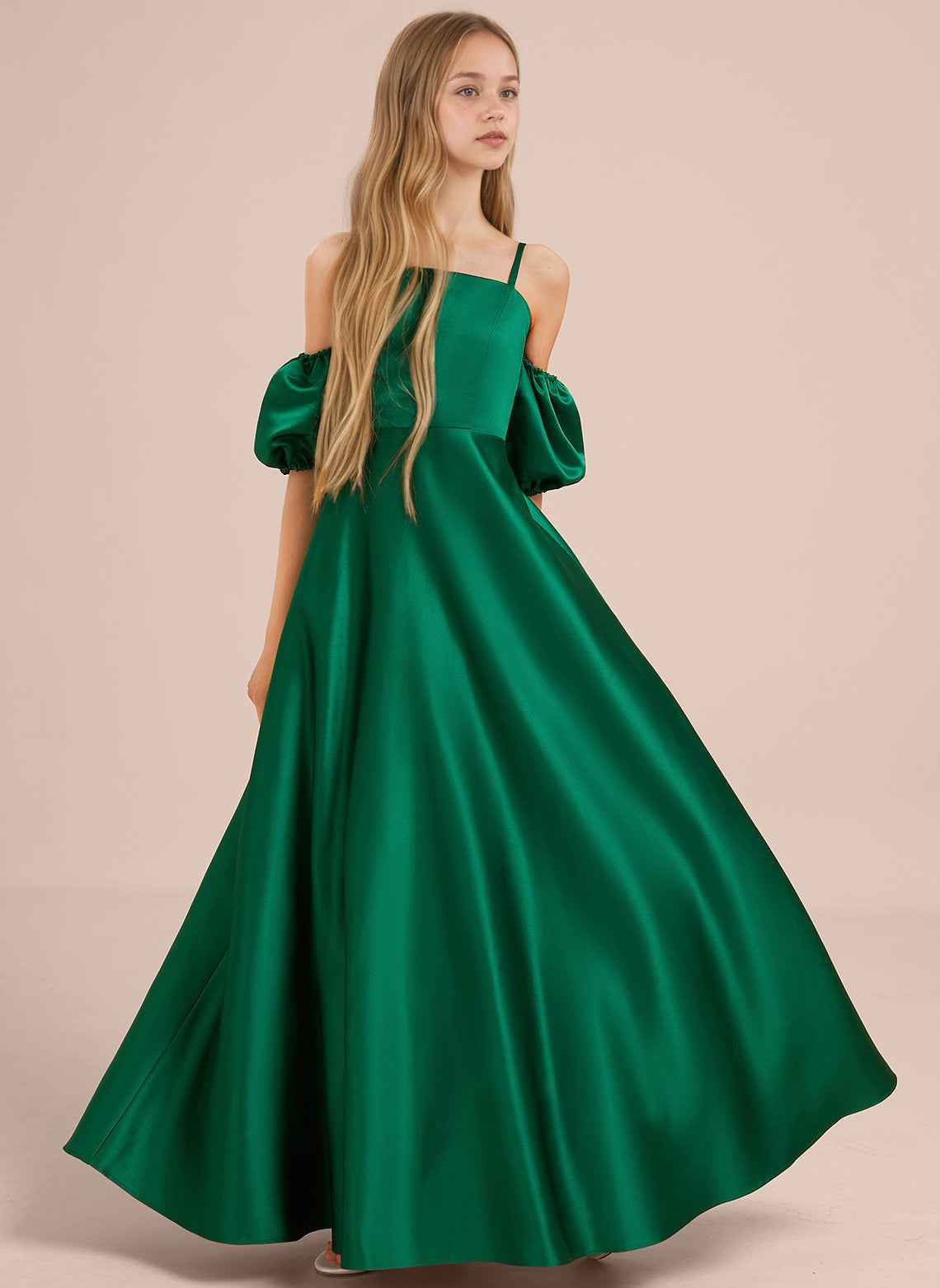 Dideyttawl Cold Shoulder Junior Bridesmaid Dress Satin Girls Pageant Gown 2525