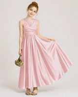Dusty Rose Satin A-line Junior Bridesmaid Dress Front View
