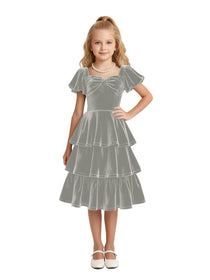 Dideyttawl Pleated Velvet Girls Formal Dress with Short Formal Party Gown 2543