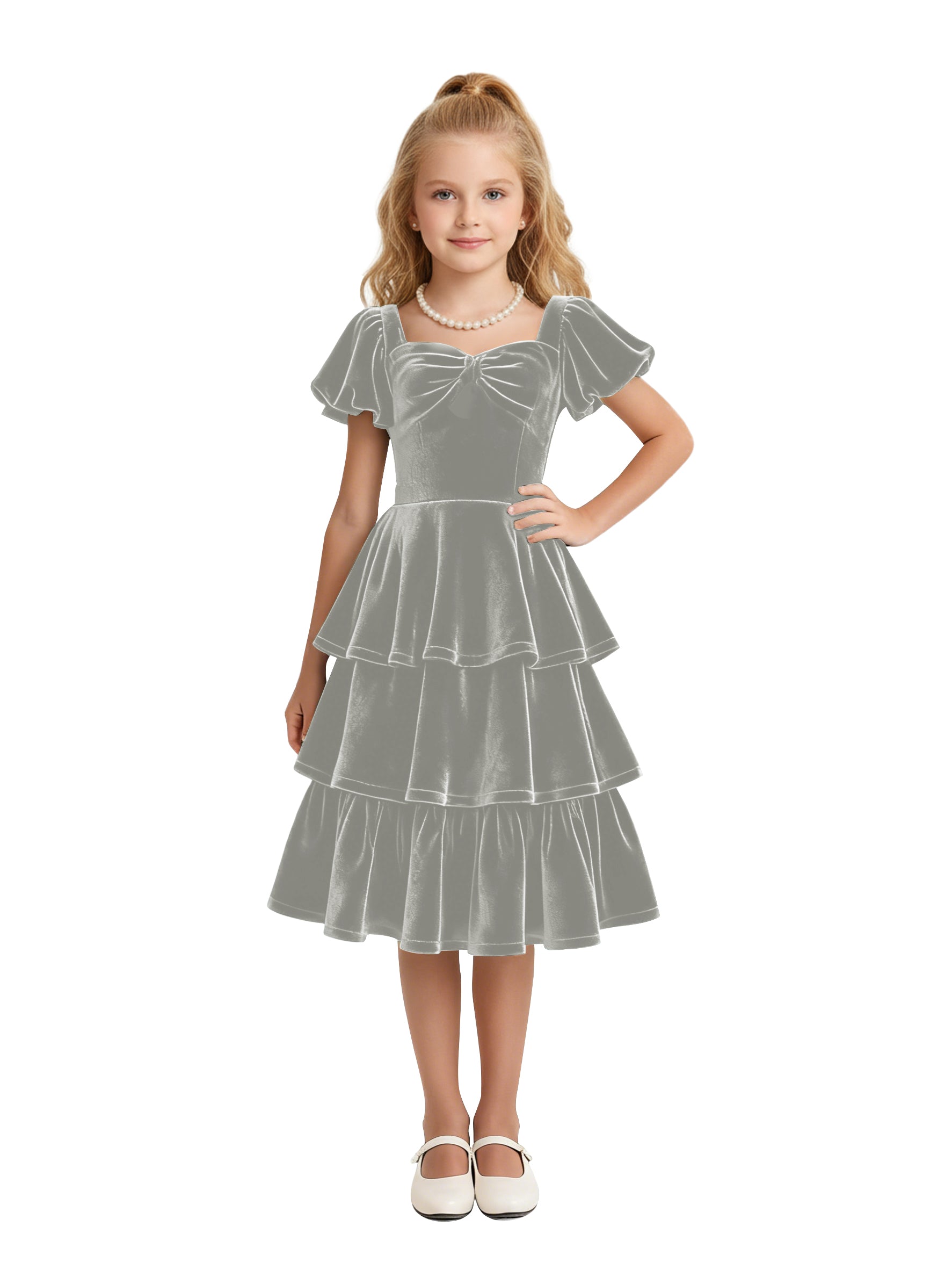 Dideyttawl Pleated Velvet Girls Formal Dress with Short Formal Party Gown 2543