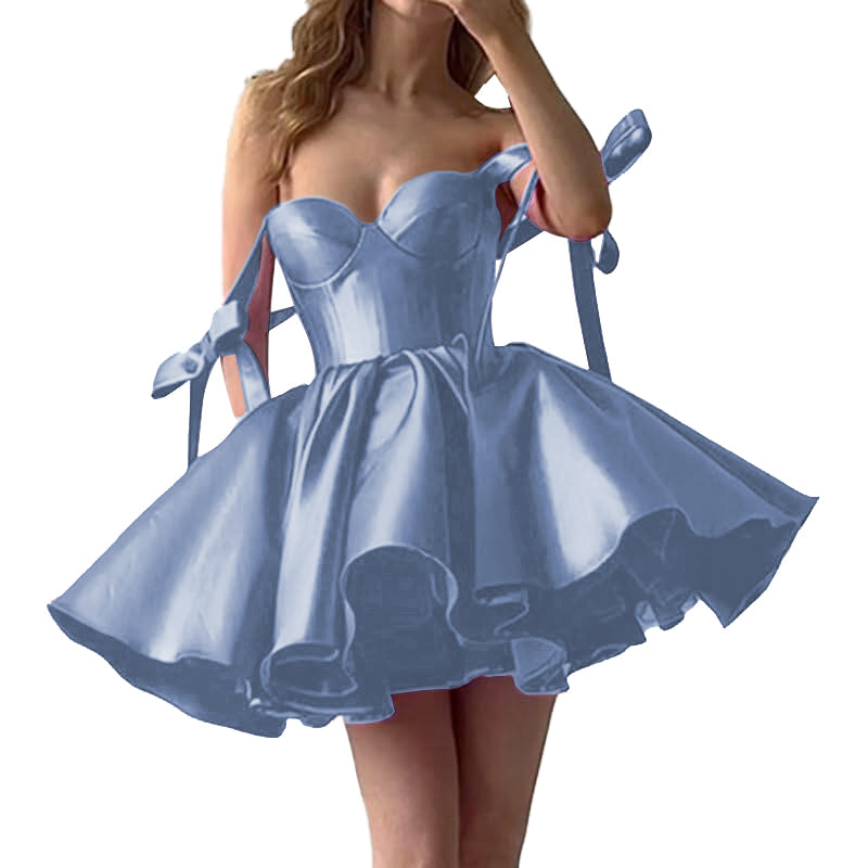 2025 Lace up Back Mini Wedding Dress Elegant Short Formal Dress Women Backless Puffy Prom Dress