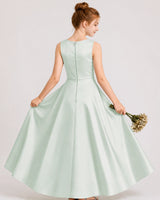 Mist Satin A-line Junior Bridesmaid Dress Back View