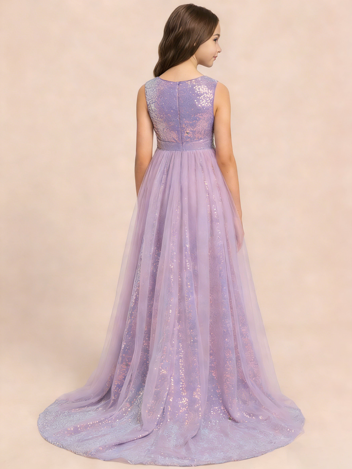 dideyttawl 2026 Flower Girls Dress Sparkly Sequins Tulle Sleeveless Prom Gown Floor Length Jr Bridesmaid Dresses 2557