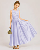 Lavender Satin A-line Junior Bridesmaid Dress Front View