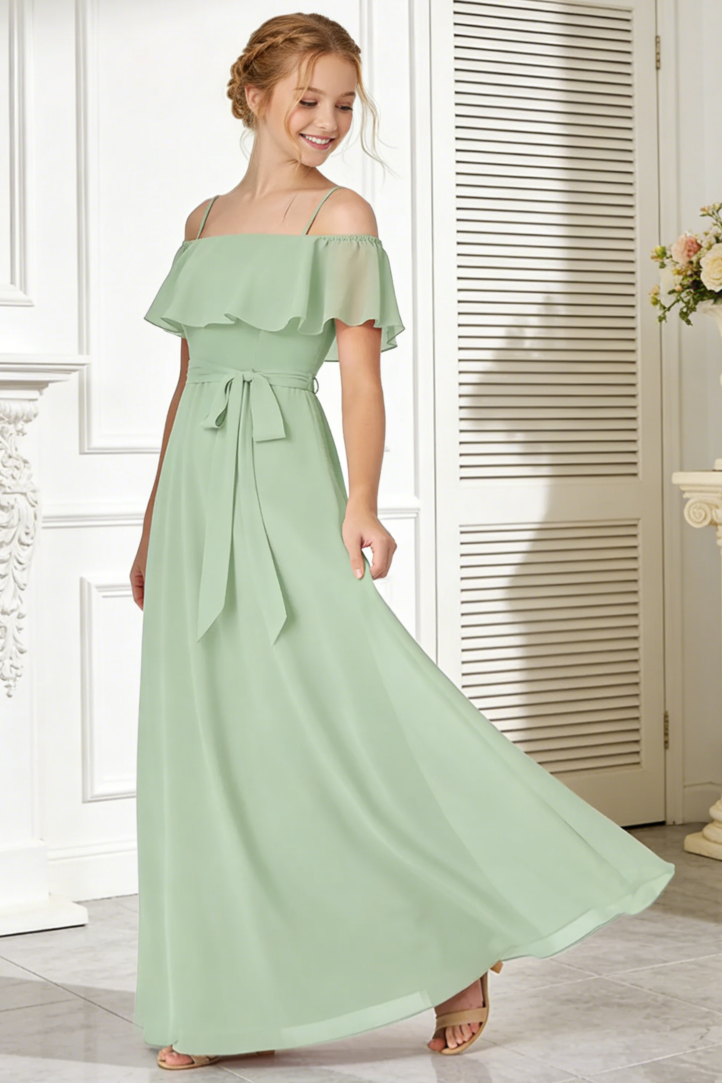 dideyttawl Spaghetti Straps Junior Bridesmaid Dresses for Wedding A-Line Chiffon Pageant Girls Formal Party Dress 003