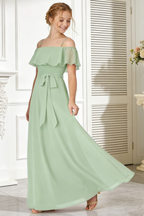 Dideyttawl Junior Bridesmaid Dress Off The Shoulder Chiffon A-Line Long Gown