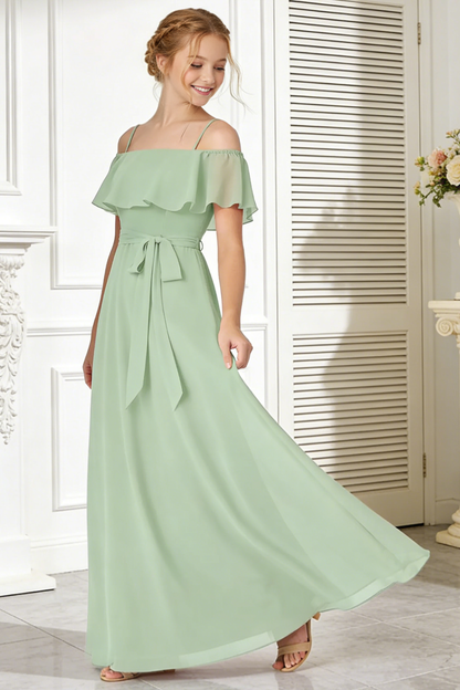 dideyttawl Spaghetti Straps Junior Bridesmaid Dresses for Wedding A-Line Chiffon Pageant Girls Formal Party Dress 003