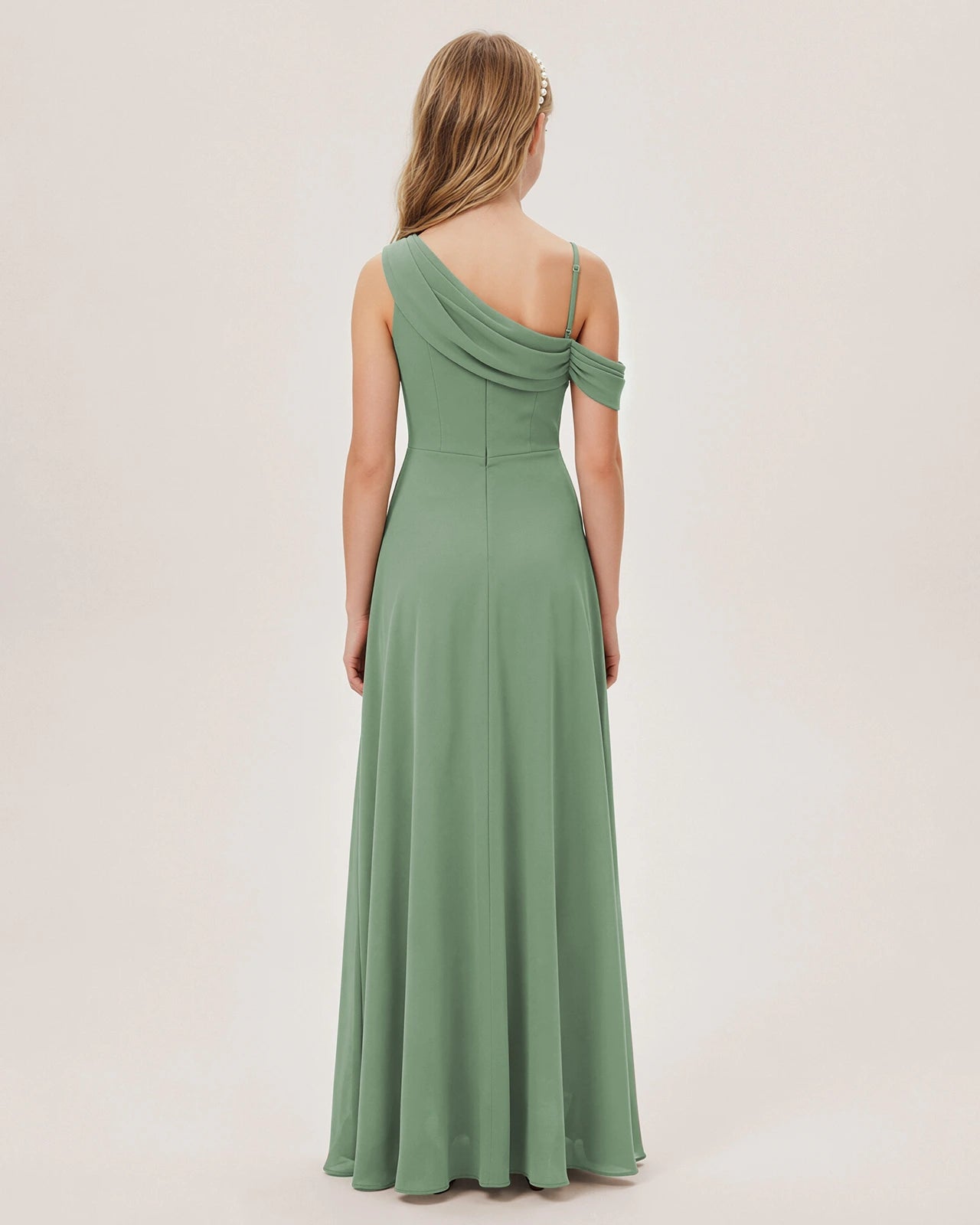 Sage Green Chiffon A-line Junior Bridesmaid Dress Back View