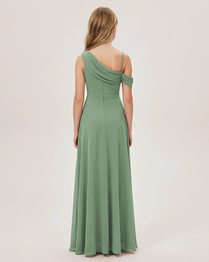 Sage Green Chiffon A-line Junior Bridesmaid Dress Back View